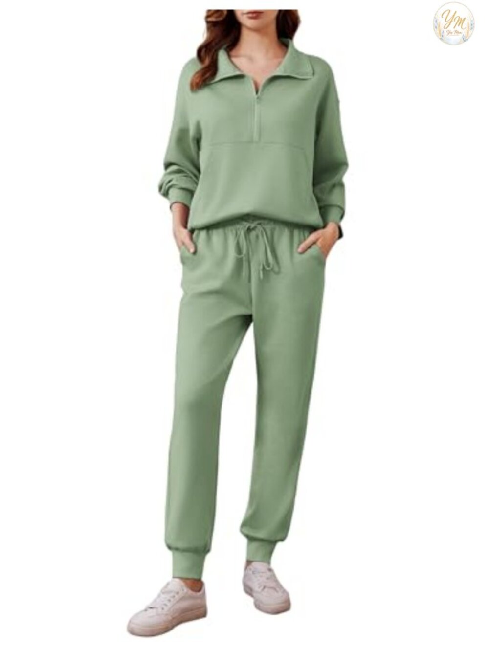 Women's 2 Piece Long Sleeve Half Zip Tracksuit Jogger Set Relaxed Fit
